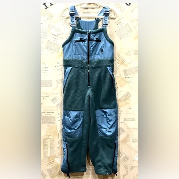 Free People Hit The Slopes Overalls Fleece Nylon Zipper Jade Blue - Picture 4 of 9